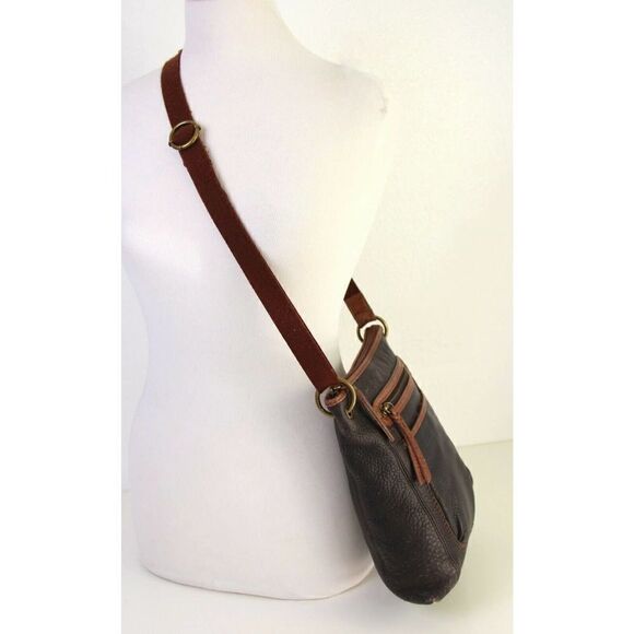 THE SAK TWO TONE BROWN GENUINE LEATHER X-BODY SHOULDER BAG HANDBAG CROSSBODY - Picture 6 of 10